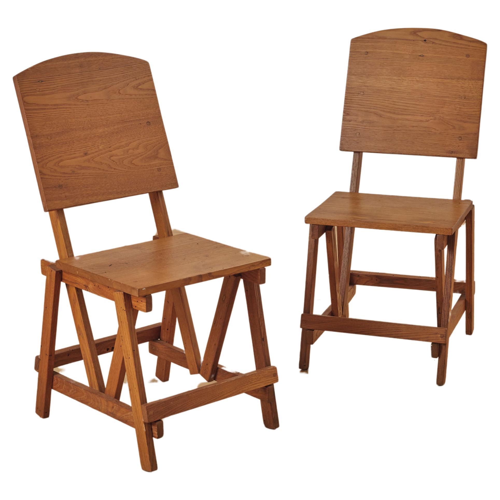 A Pair of Architectural Constructivist Oak Accent Chairs