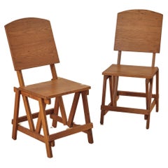 A Pair of Architectural Constructivist Oak Accent Chairs