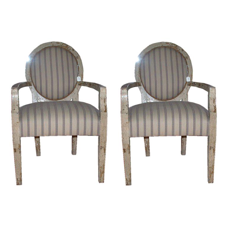 A pair of  arm chairs w/crackle finish