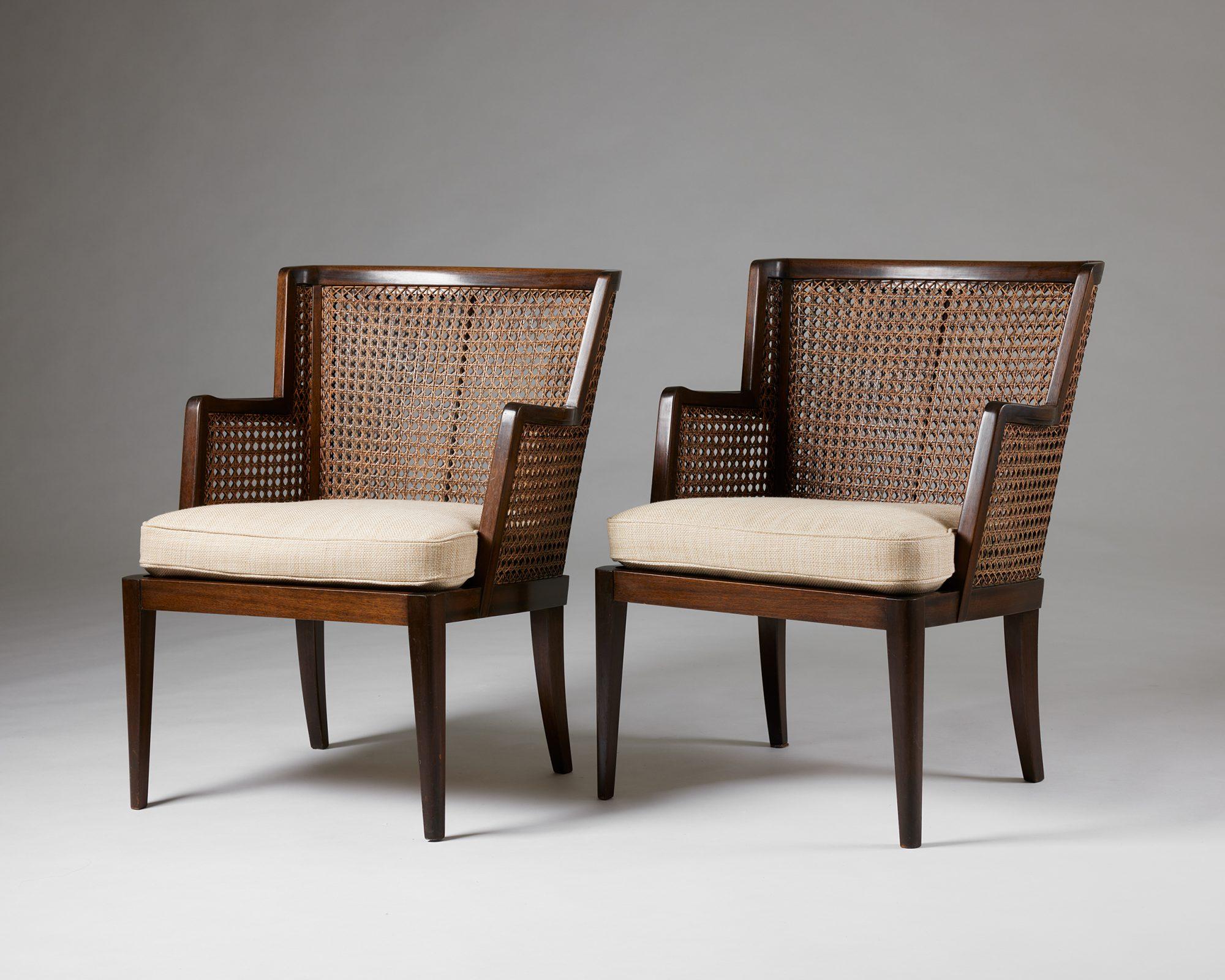 A pair of armchairs and sofa, anoynmous for Paul Boman, Finland, 1930s, rattan For Sale 4