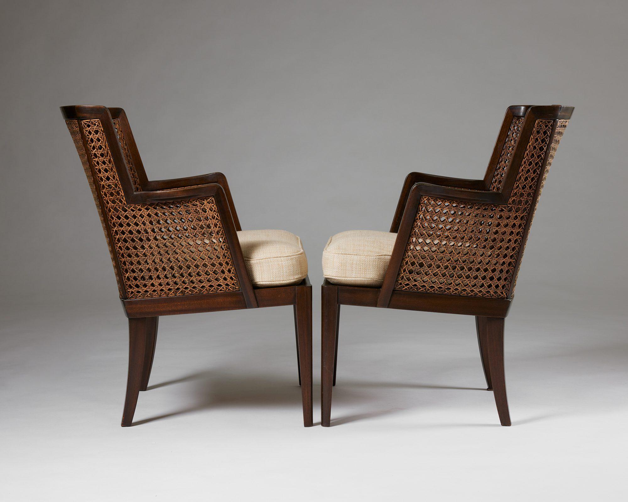 A pair of armchairs and sofa, anoynmous for Paul Boman, Finland, 1930s, rattan For Sale 6