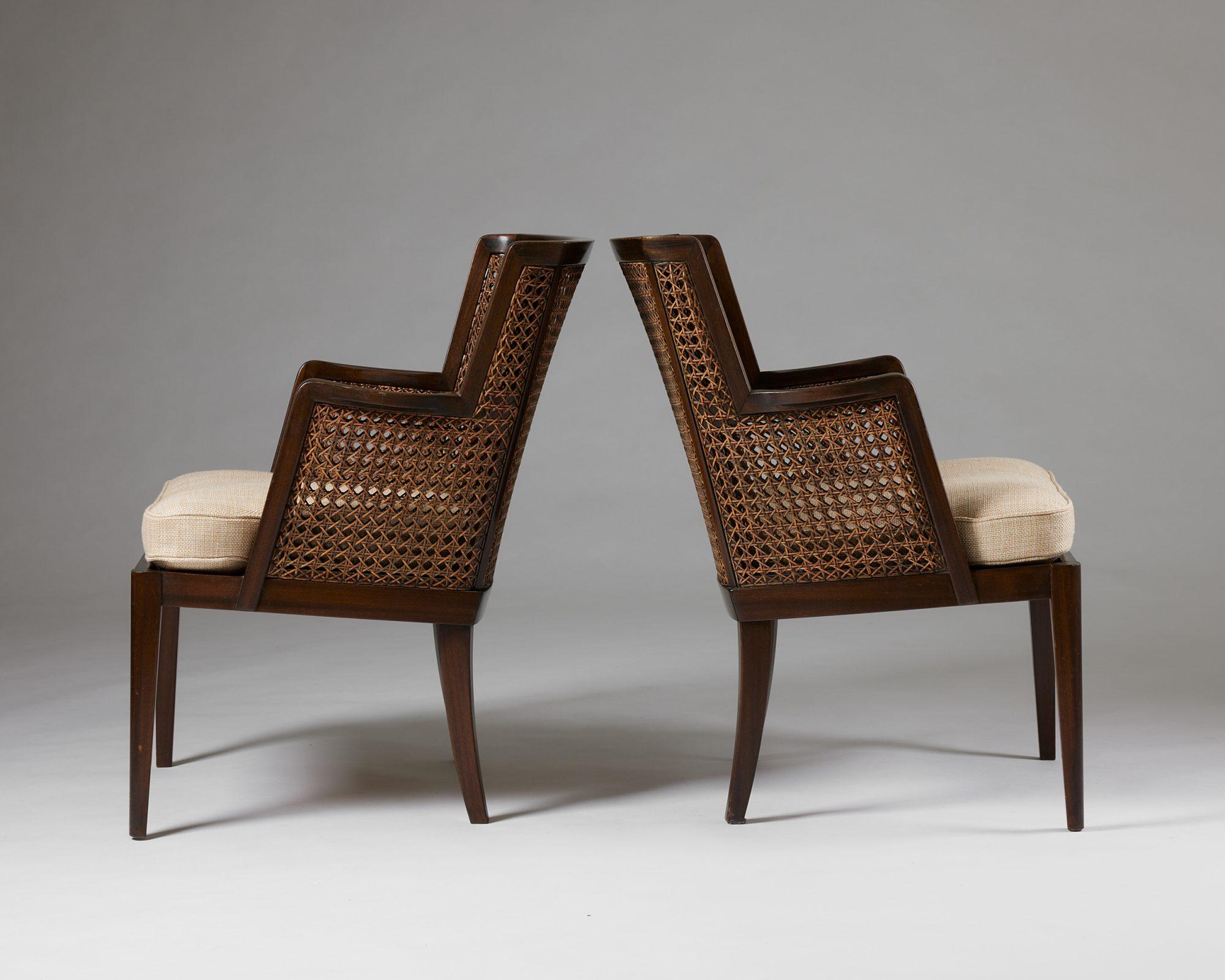 A pair of armchairs and sofa, anoynmous for Paul Boman, Finland, 1930s, rattan For Sale 7