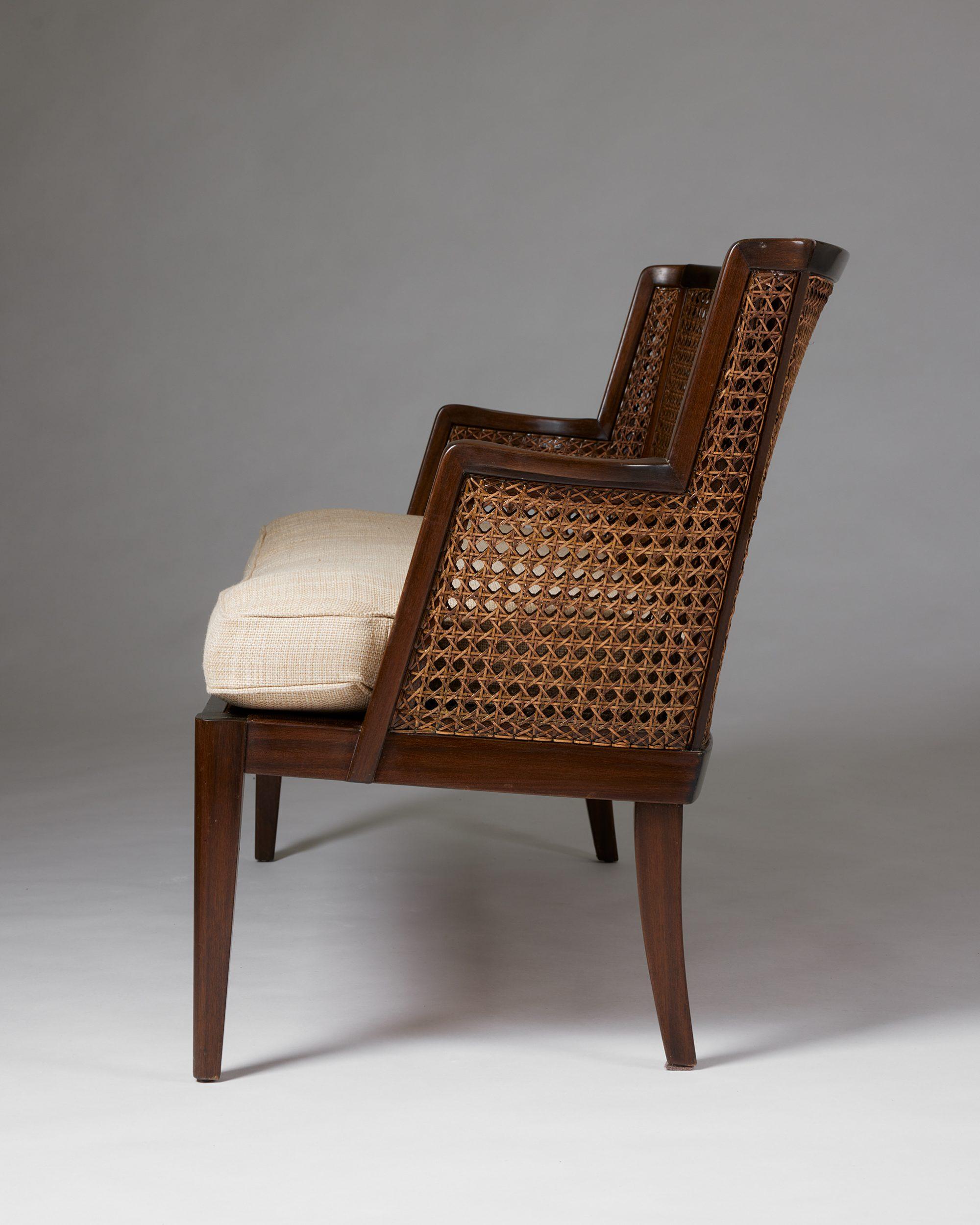 Mid-20th Century A pair of armchairs and sofa, anoynmous for Paul Boman, Finland, 1930s, rattan For Sale