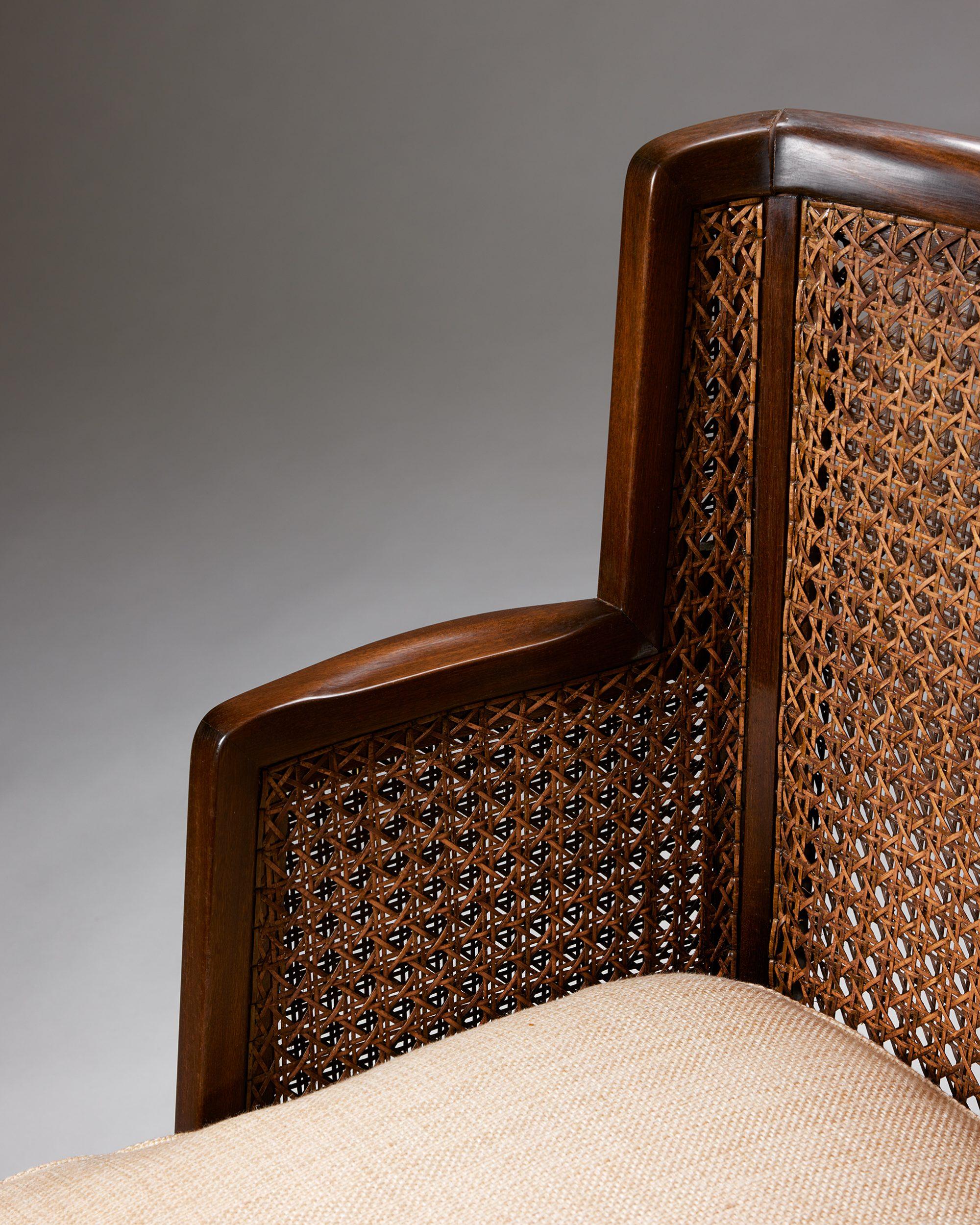 A pair of armchairs and sofa, anoynmous for Paul Boman, Finland, 1930s, rattan For Sale 2