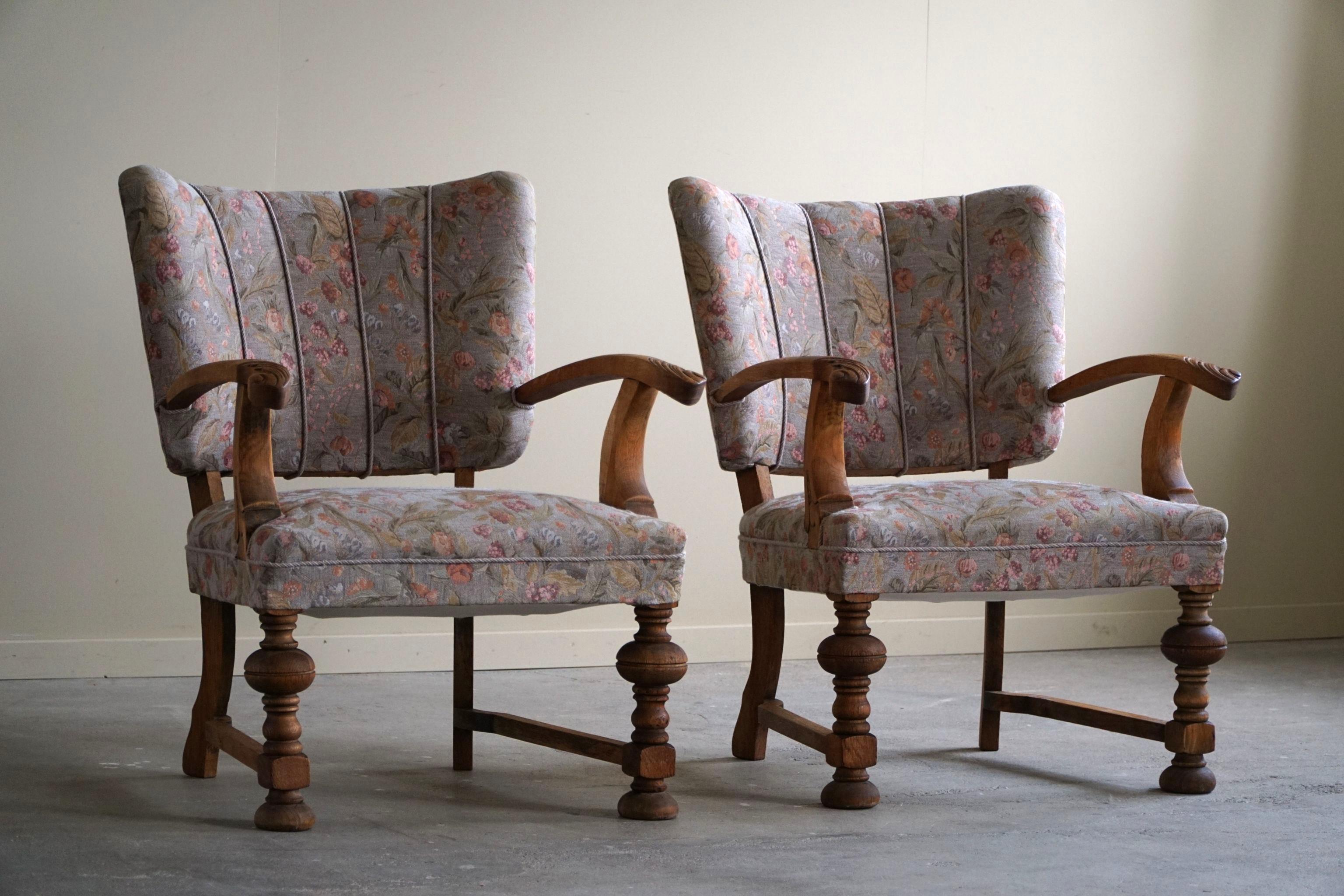 Fabric A Pair of Armchairs, By a Danish Cabinetmaker, Art Nouveau, Early 20th Century For Sale