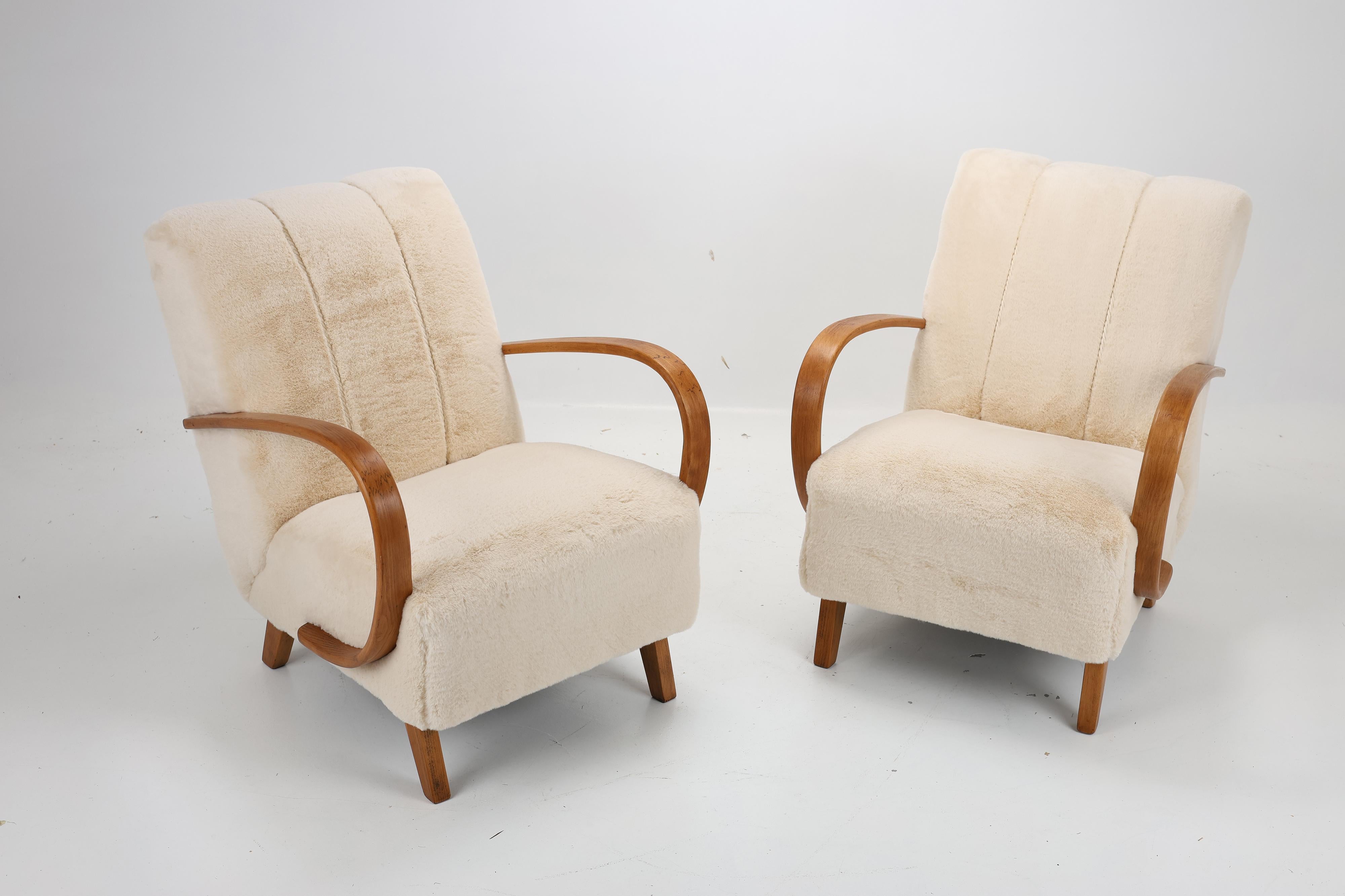 Oiled A pair of Armchairs H-410 by Jindrich Halabala from the 1950s For Sale