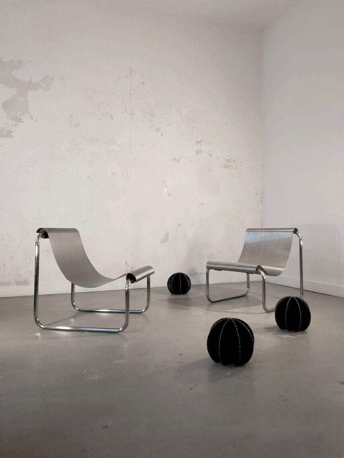 French Pair of Armchairs in Stainless Steel by Patrick Gingembre, France, 1970