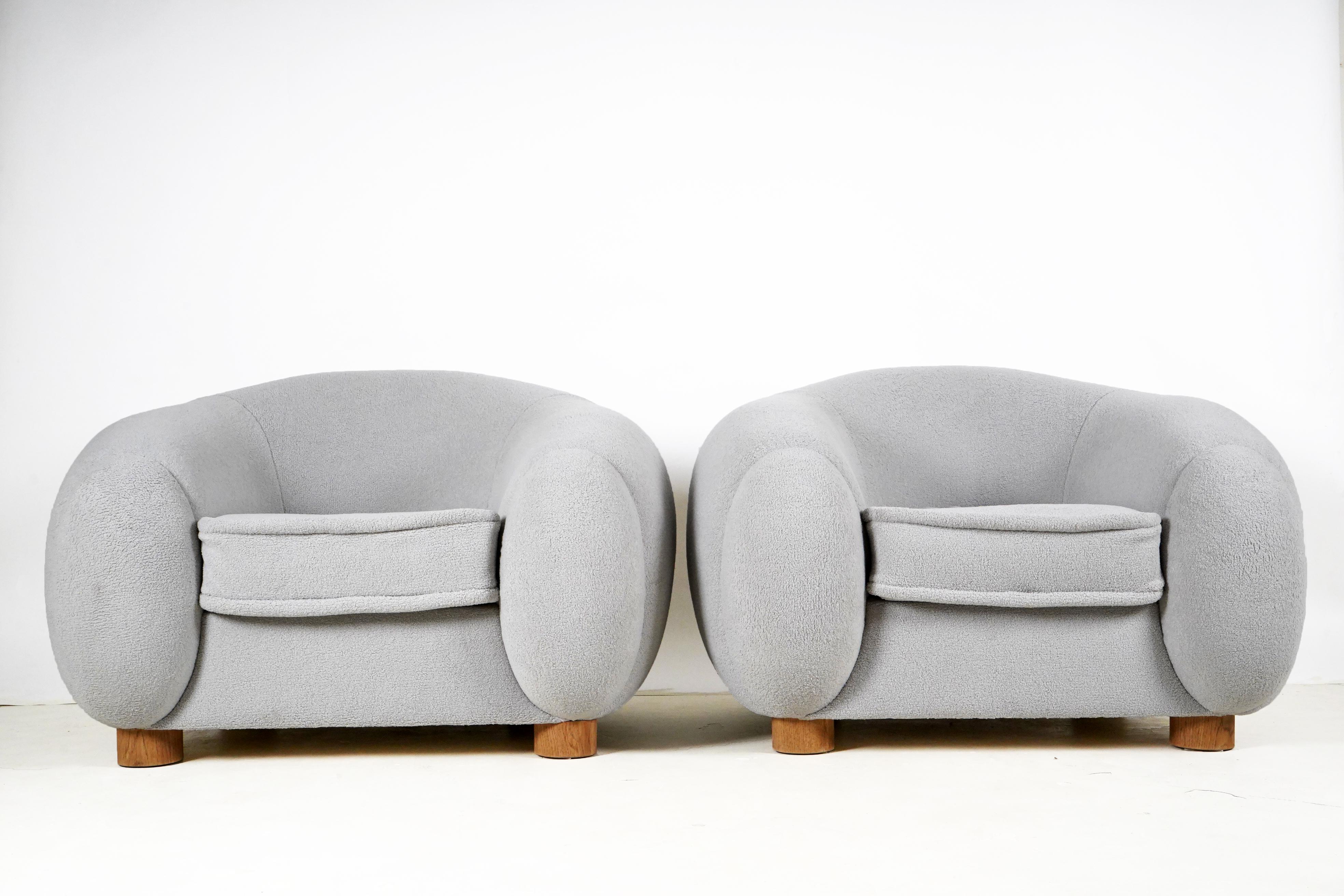 These splendidly comfortable lounge chairs pay homage to the Ours Polaires (polar bear) sofa and arm chairs French designer Jean Royere made for his mother's apartment in 1947. Despite their visual mass, they're lightweight and easy to move. The