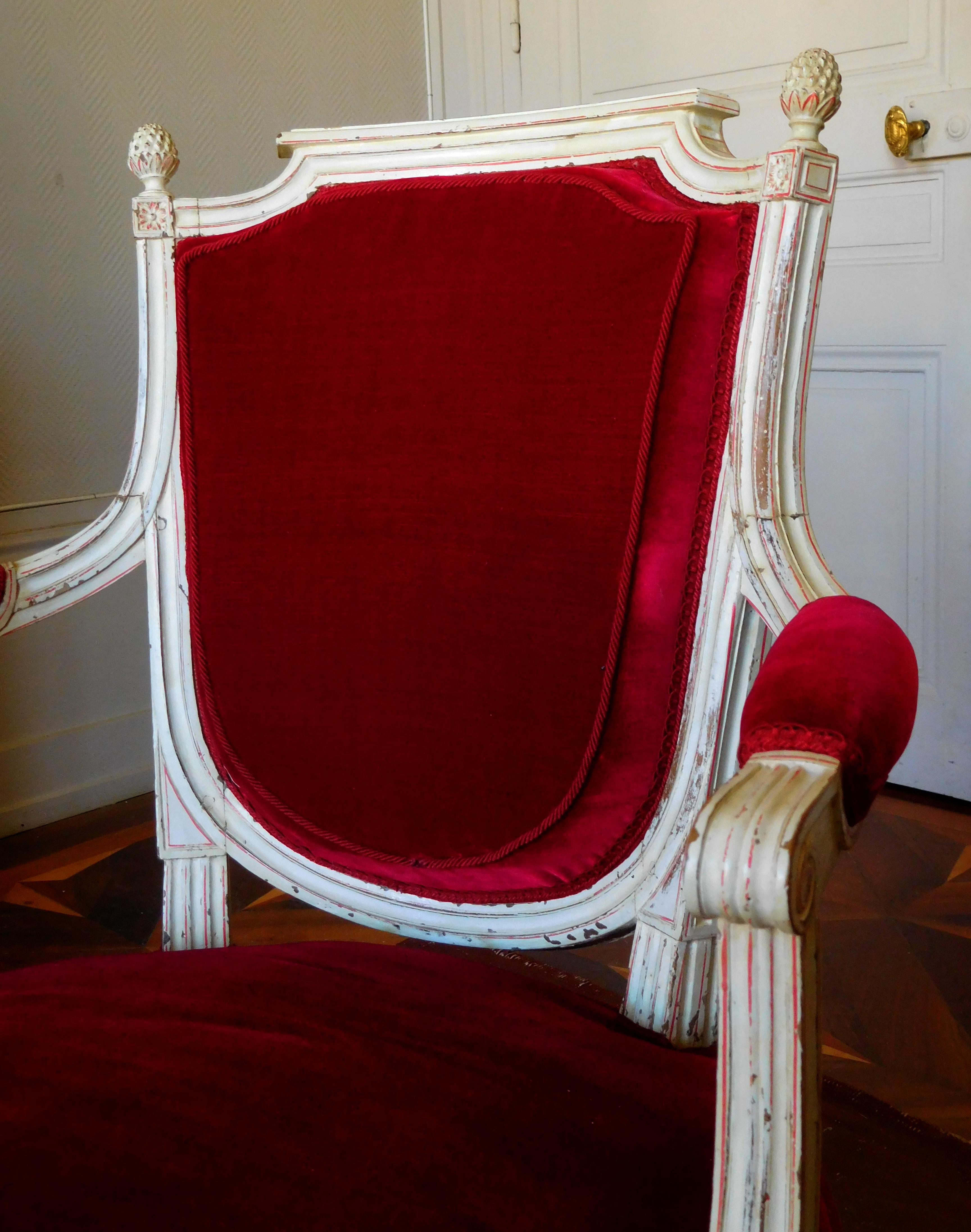 Un par de sillones - época Luis XVI - firmados Roussens Seda en venta