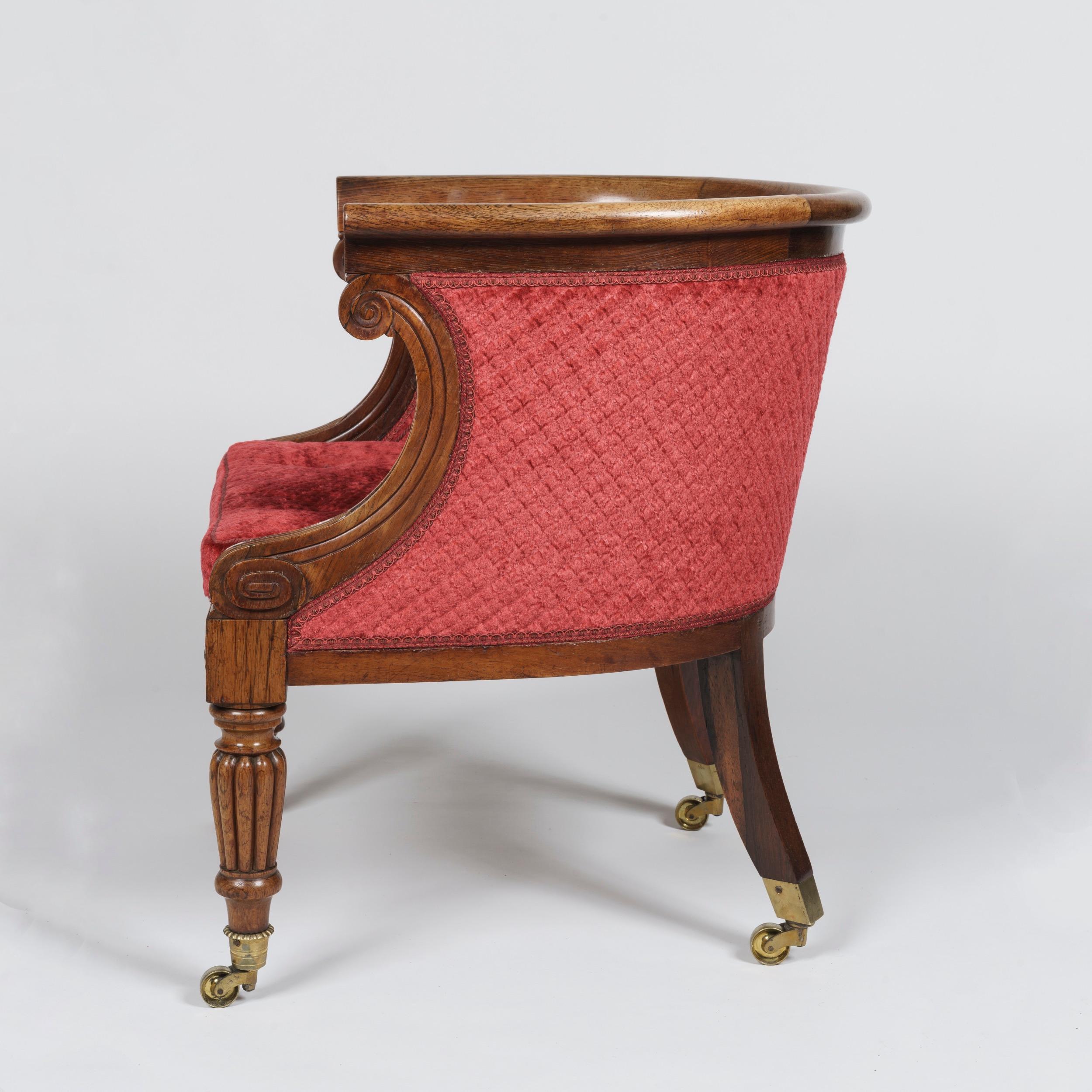 English Pair of Armchairs with Red Upholstery of the Regency Period For Sale