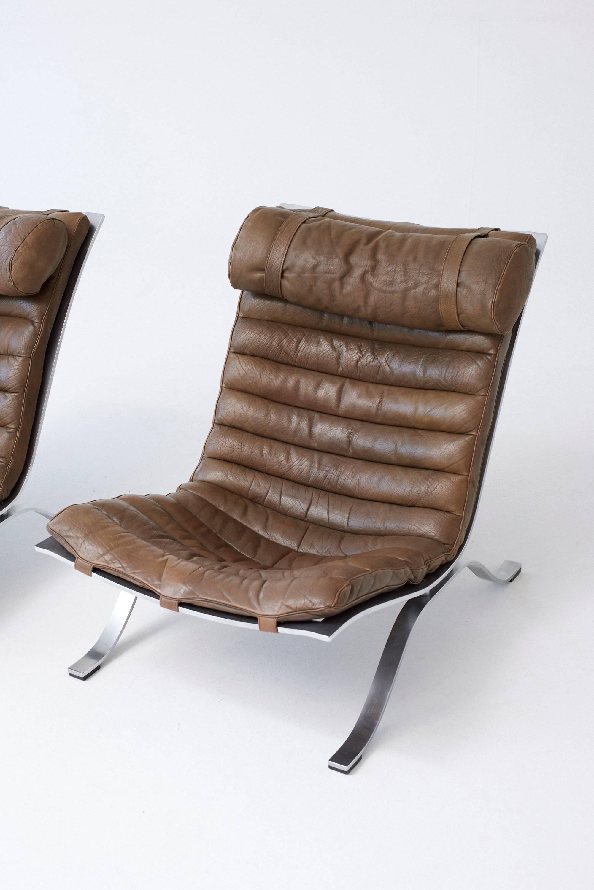 Steel Pair of Arne Norell Ari Chairs, Norell Mobler, Sweden, 1970s