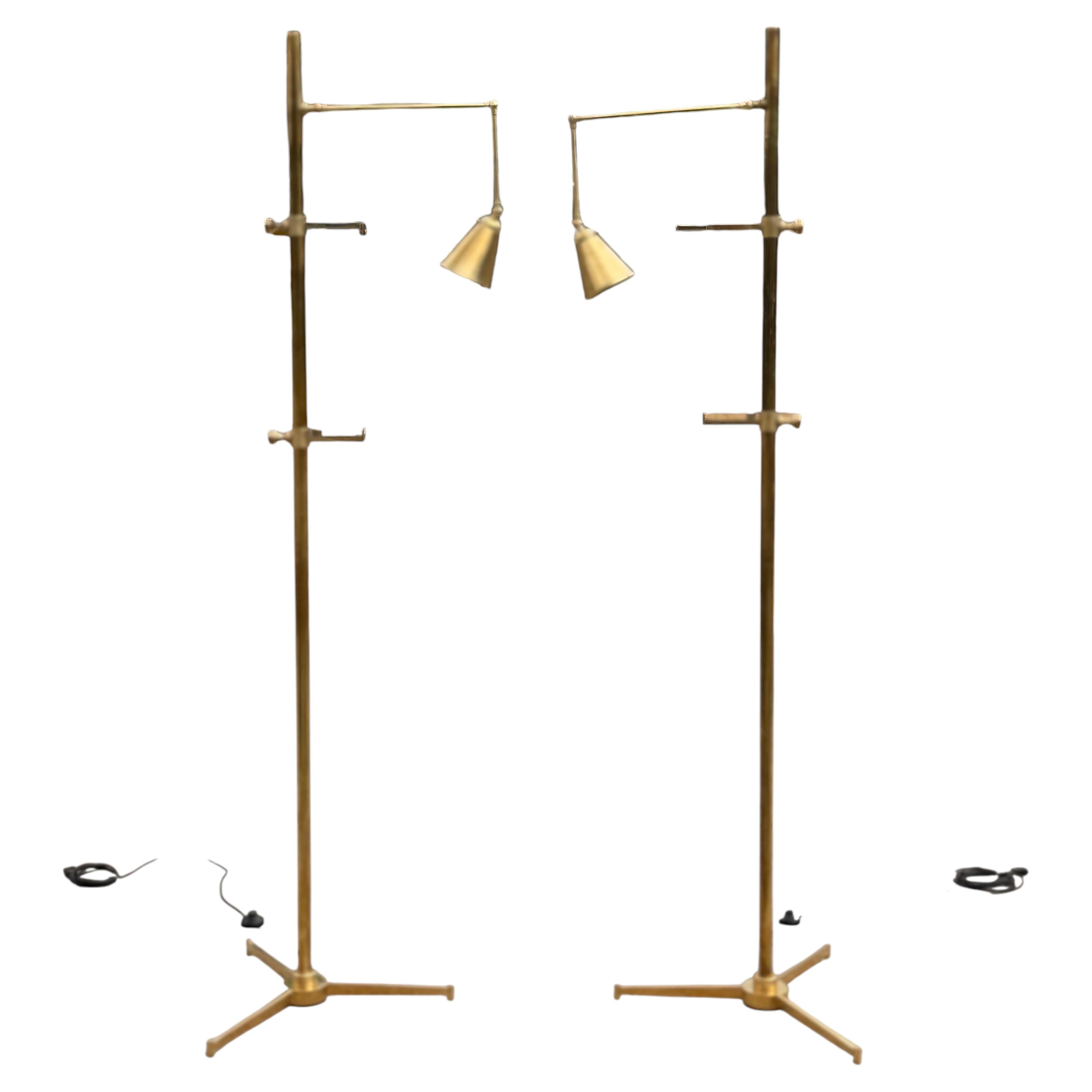 A Pair Of Arredoluce Attributed Brass Easel Lamps Polished Brass