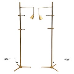 A Pair Of Arredoluce Attributed Brass Easel Lamps Polished Brass