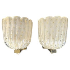 A pair of Art Deco 1940s Barovier & Toso Bullacante Aventurina wall sconces