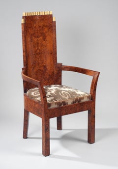 Pair of Art Deco Amboyna and Gilt Armchairs Attributed to Josef Hoffmann