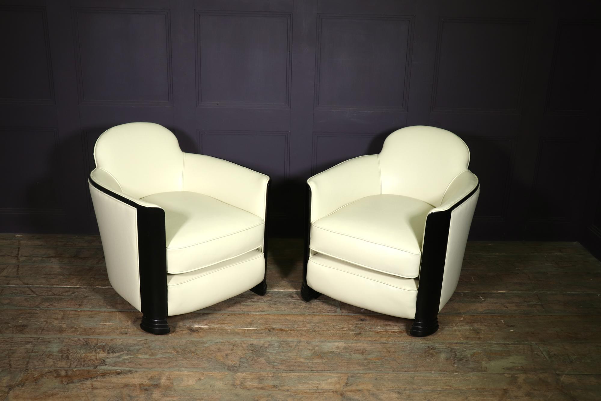 Leather Pair of Art Deco Arm Chairs, c1930