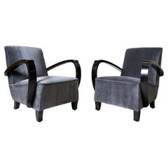Pair of Art Deco Arm Chairs with Solid Hardwood Arms