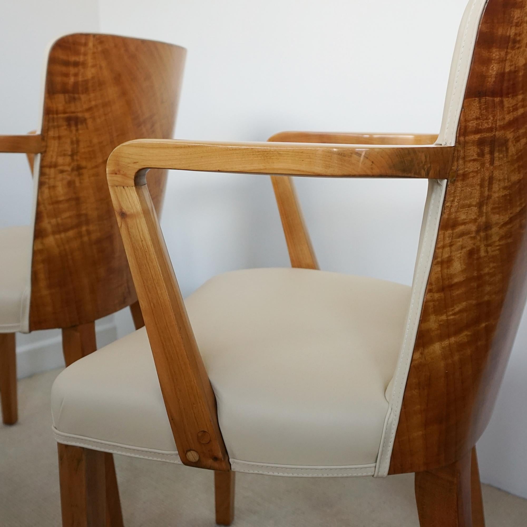 A Pair of Art Deco Armchairs by Heal's of London Satinwood and Cream Leather 1