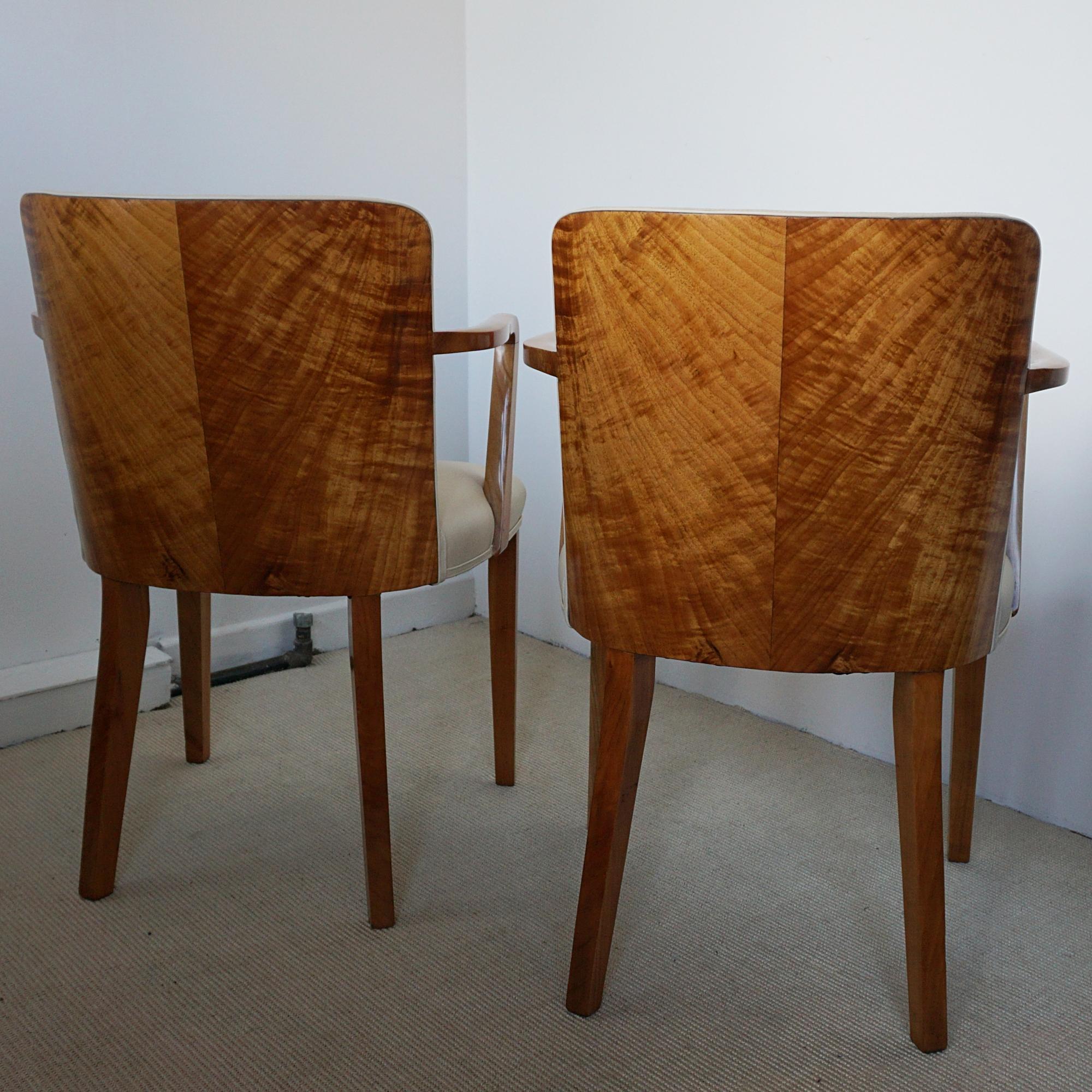 A Pair of Art Deco Armchairs by Heal's of London Satinwood and Cream Leather 2