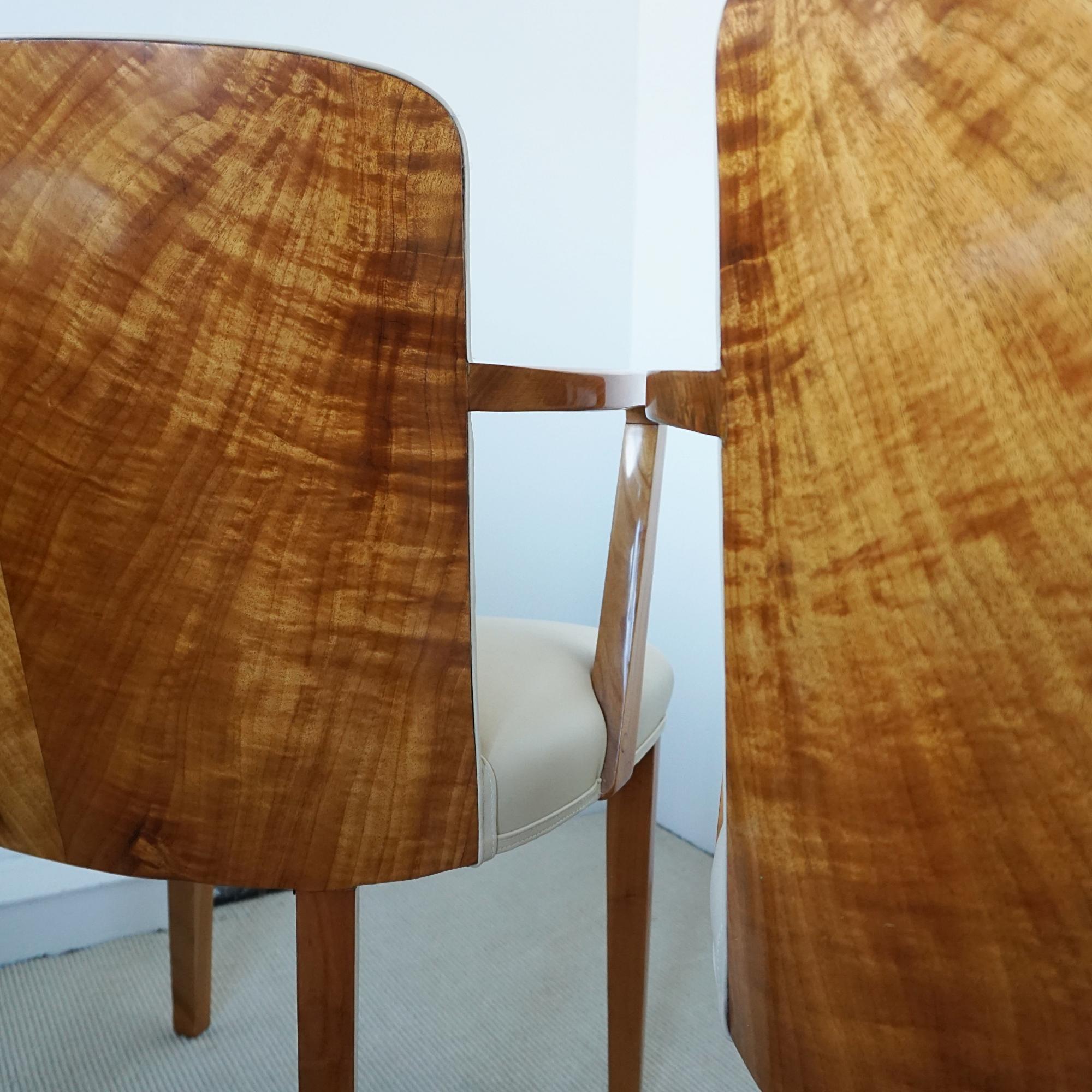 A Pair of Art Deco Armchairs by Heal's of London Satinwood and Cream Leather 3