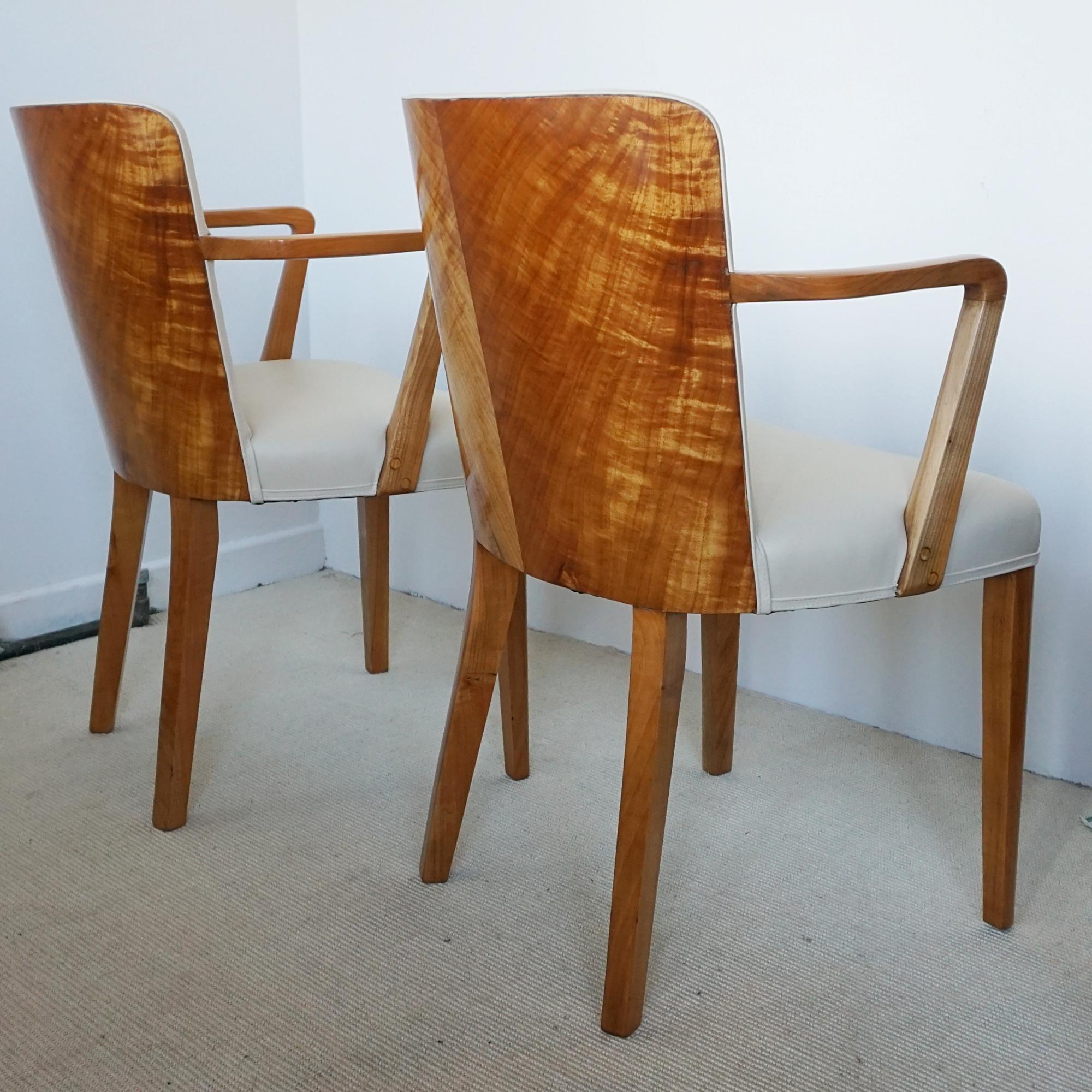 A Pair of Art Deco Armchairs by Heal's of London Satinwood and Cream Leather 4