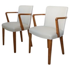 A Pair of Art Deco Armchairs by Heal's of London Satinwood and Cream Leather