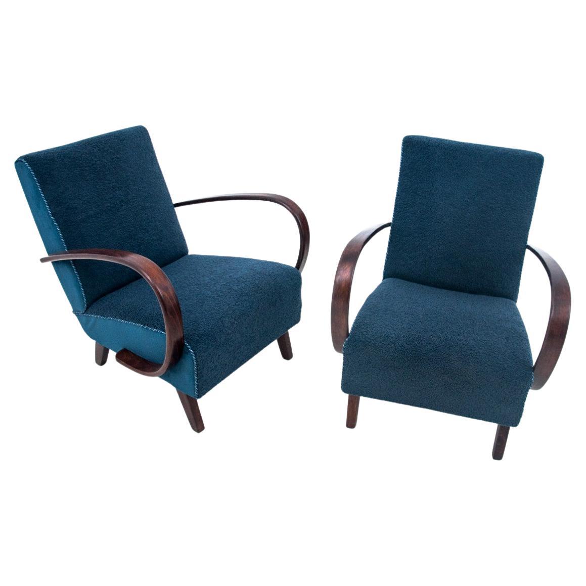 Pair of Art Deco Armchairs by J. Halabala Model H-227, Czechoslovakia, 1930s For Sale