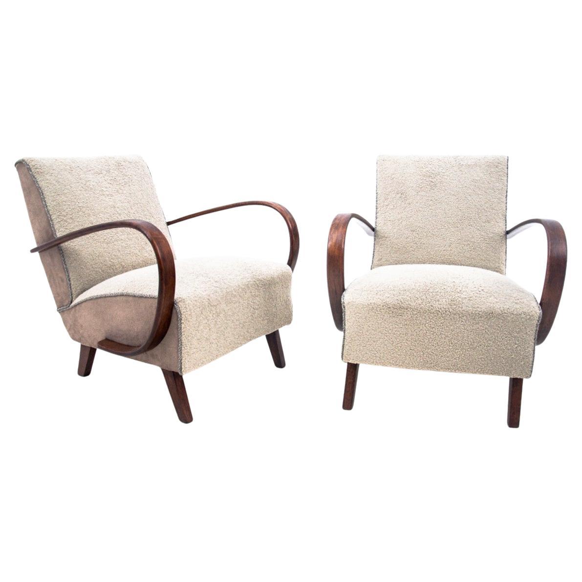 Paire de fauteuils Art Déco, Tchécoslovaquie, années 1930, conçus par J. Halabala.