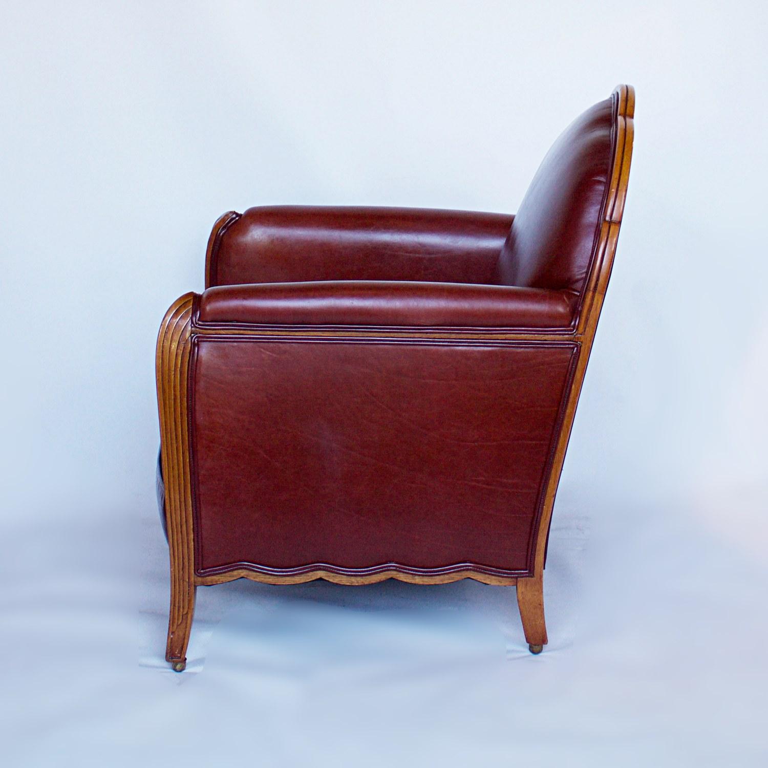 Leather Pair of Art Deco Armchairs, French, circa 1925