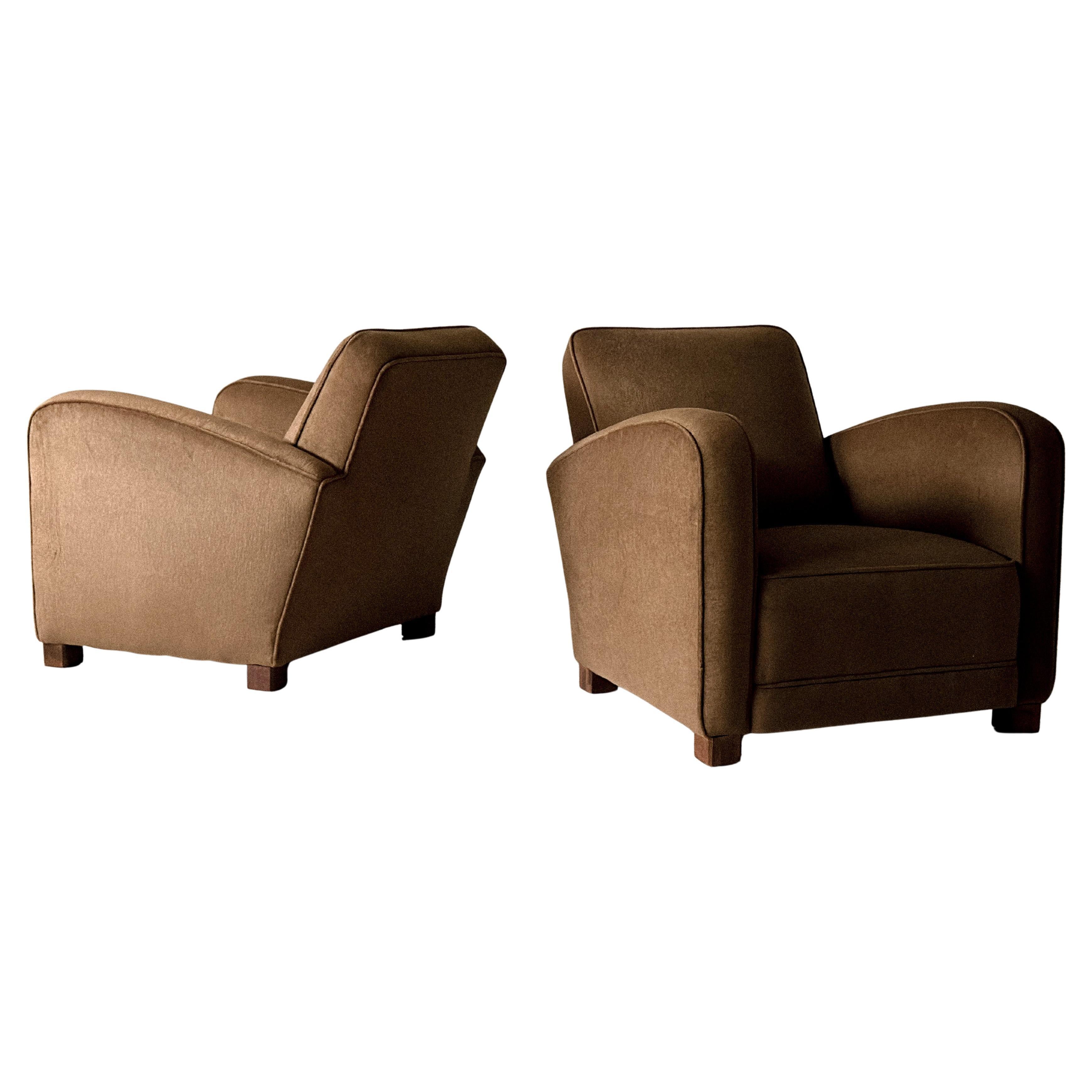 Pareja de Sillones Art Decó en Mezcla Natural Marrón, Dinamarca c. 1940