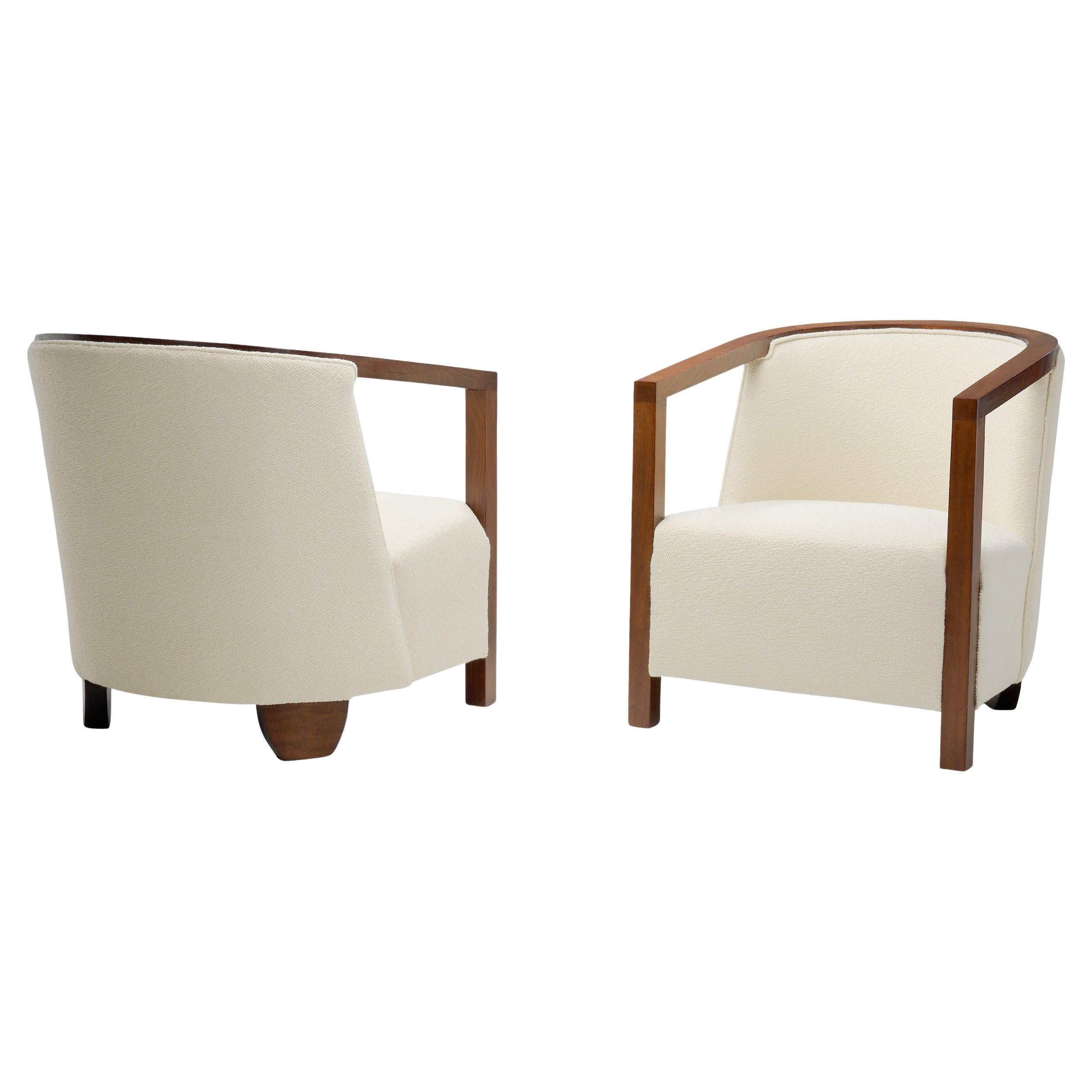 A Pair of Art Deco Armchairs with Stained Wood, Europe ca 1930s