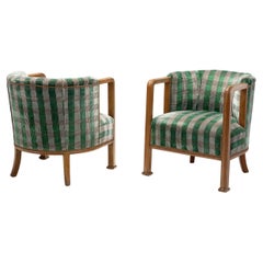 A Pair of Art Deco Armchairs with Tartan Pattern Upholstery, Europe ca 1910s