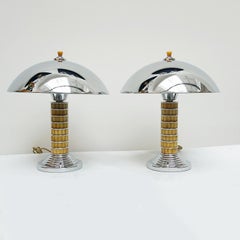 A Pair of Art Deco Bakelite and Chrome Table Lamps
