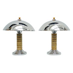 A Pair of Art Deco Bakelite and Chrome Table Lamps
