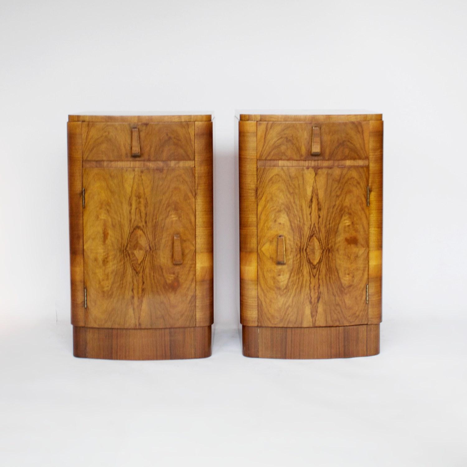 English Pair of Art Deco Bedside Cabinets