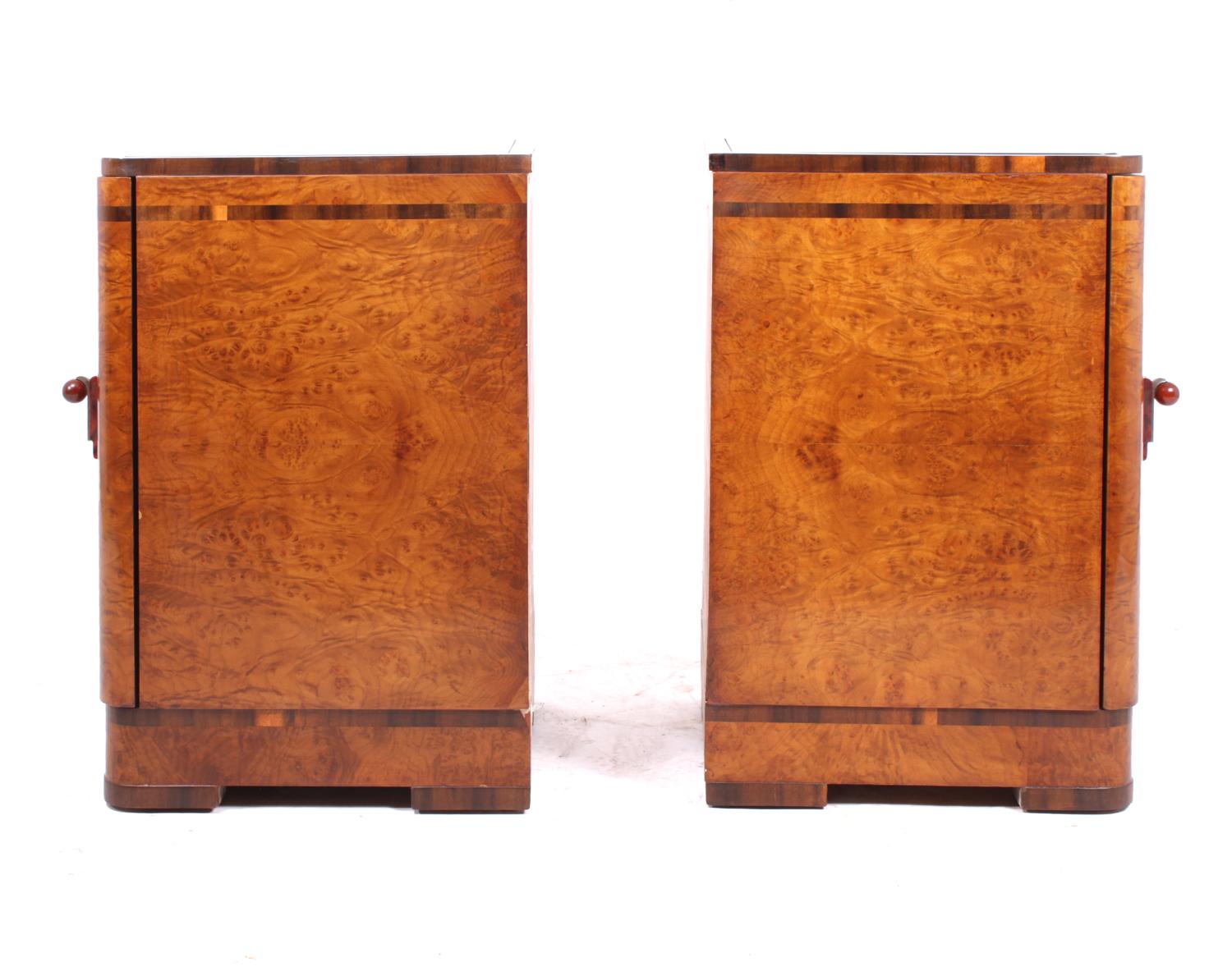 Pair of Art Deco Bedside Cabinets in Burr Maple 3