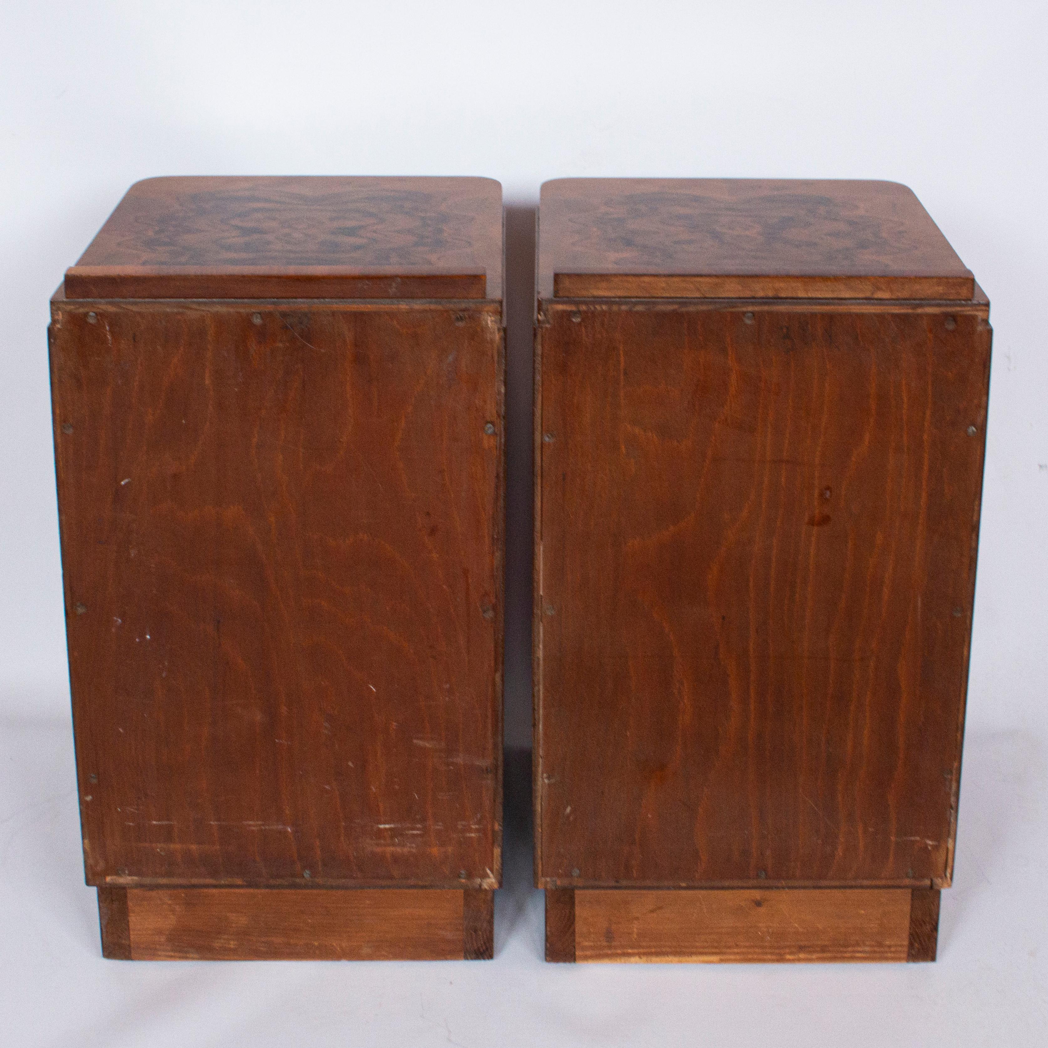 Pair of Art Deco Bedside Cabinets in Figured and Burr Walnut, Original Handles 1