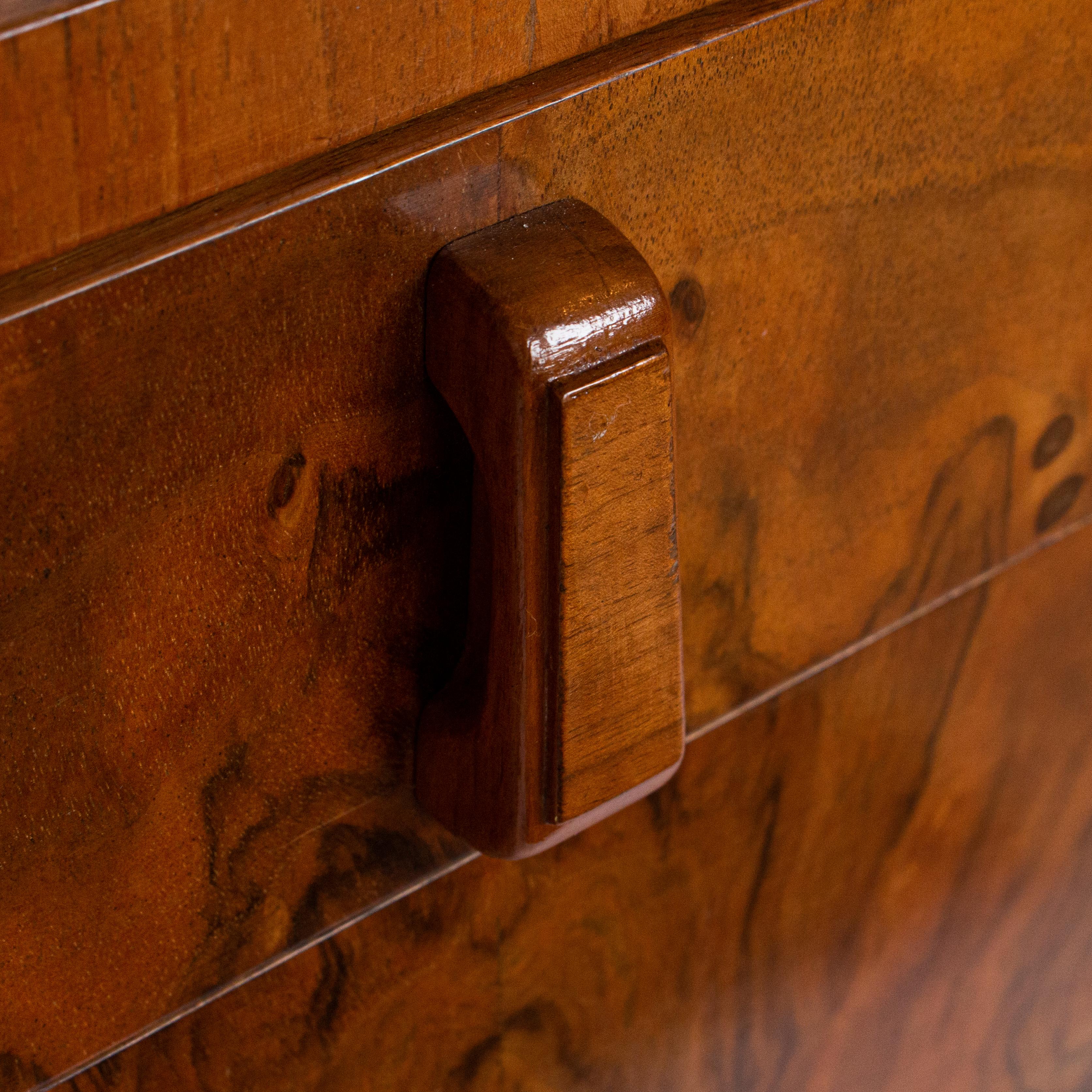 Pair of Art Deco Bedside Cabinets in Figured and Burr Walnut, Original Handles 3