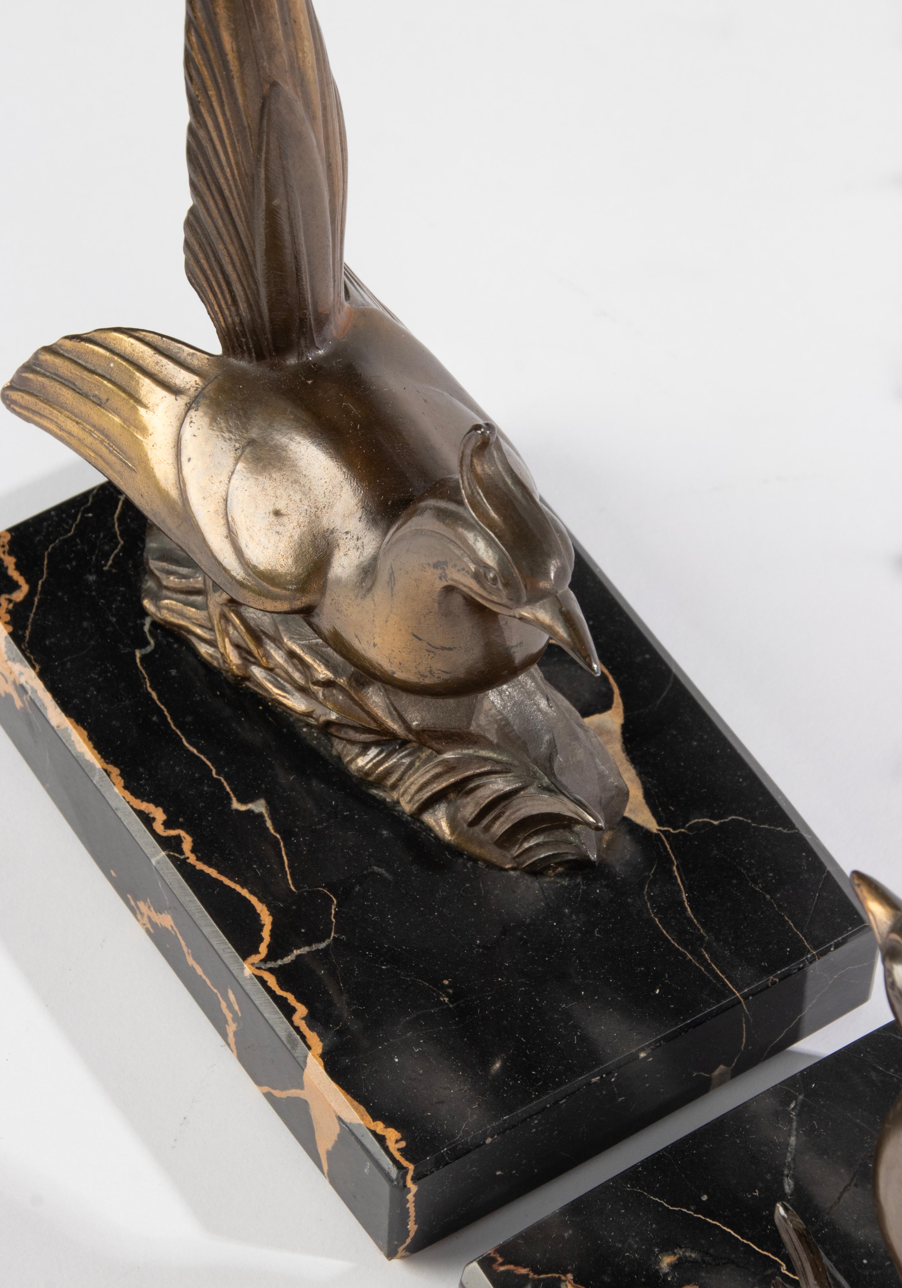 A pair of Art Deco Book Ends - Spelter and Marble - Birds For Sale 6