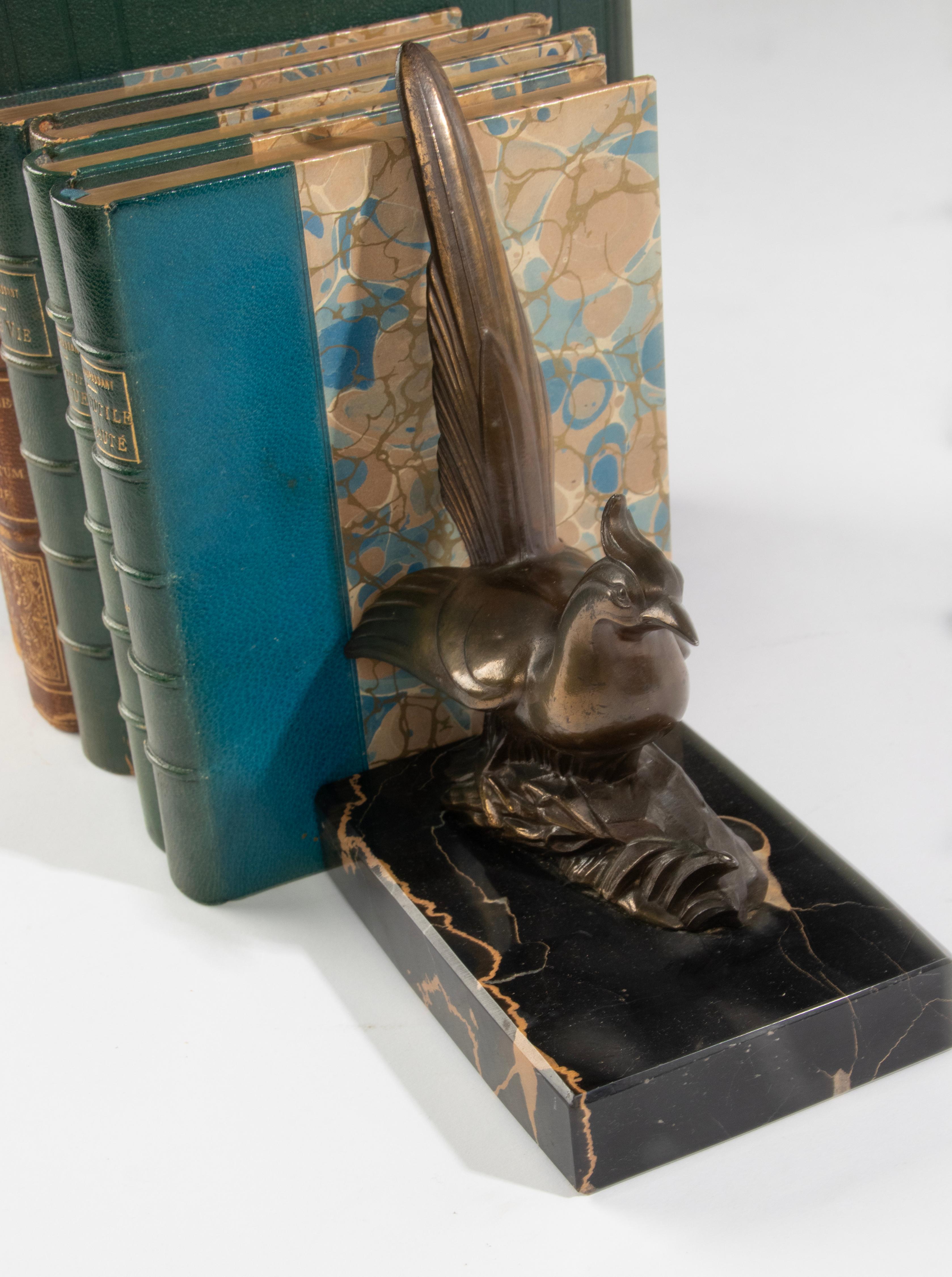 A pair of Art Deco Book Ends - Spelter and Marble - Birds 12