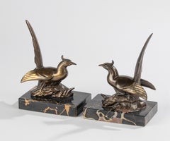 A pair of Art Deco Book Ends - Spelter and Marble - Birds