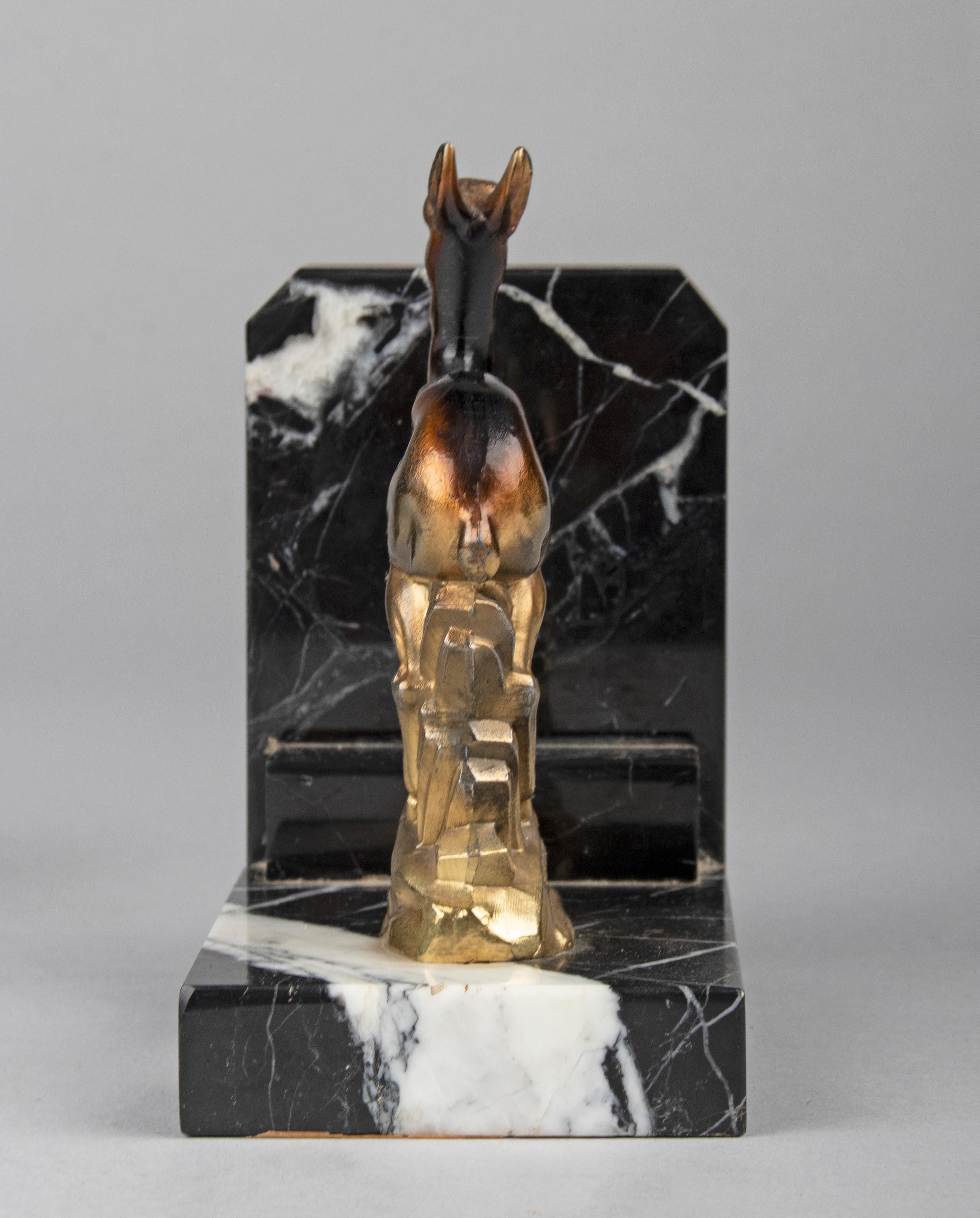 Pair of Art Deco Book-Ends with Deers Signed TEDD, Spelter and Marble 7