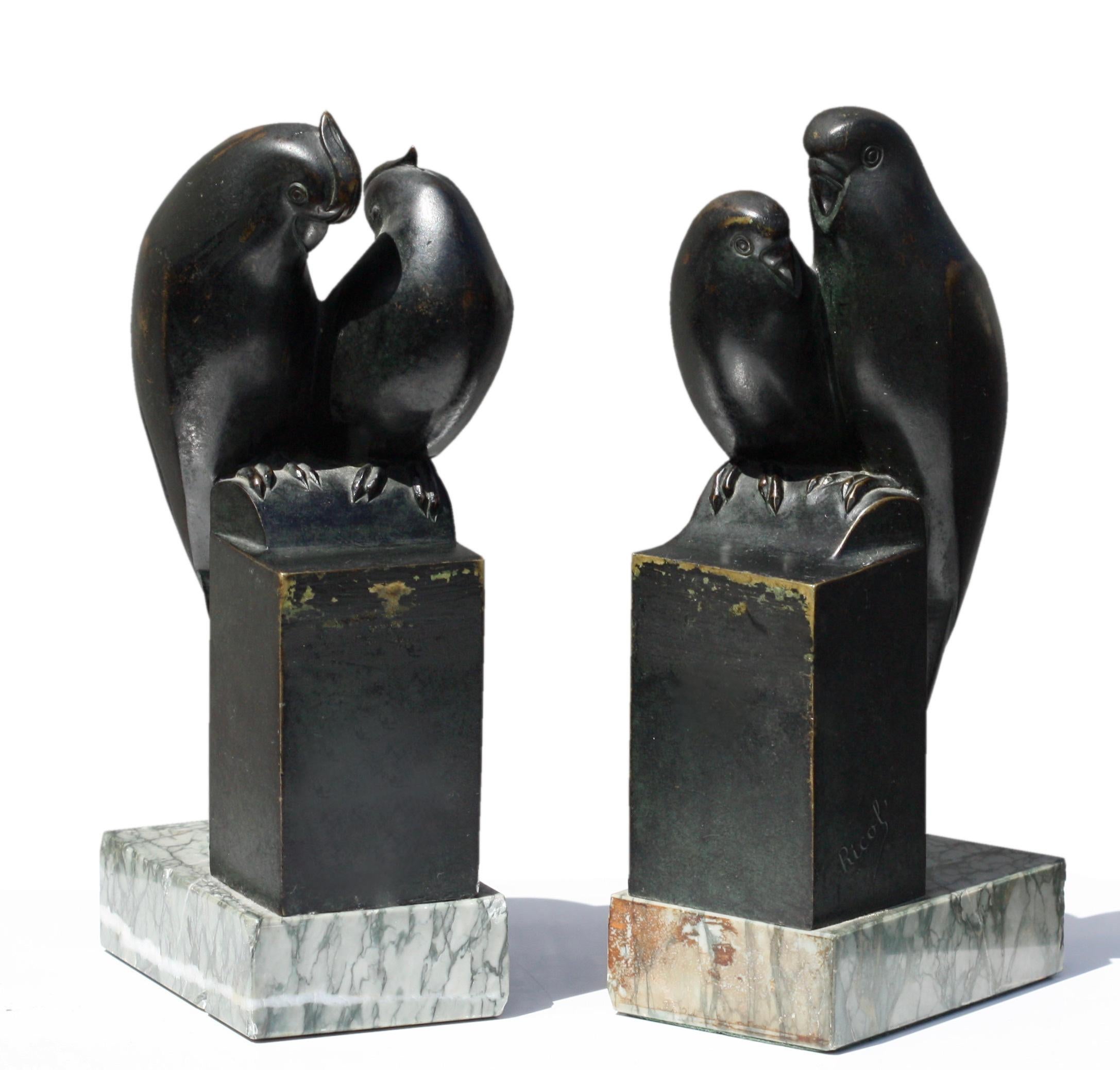 Pair of Art Deco Bronze Bird Bookends France, circa 1930 In Good Condition In West Palm Beach, FL