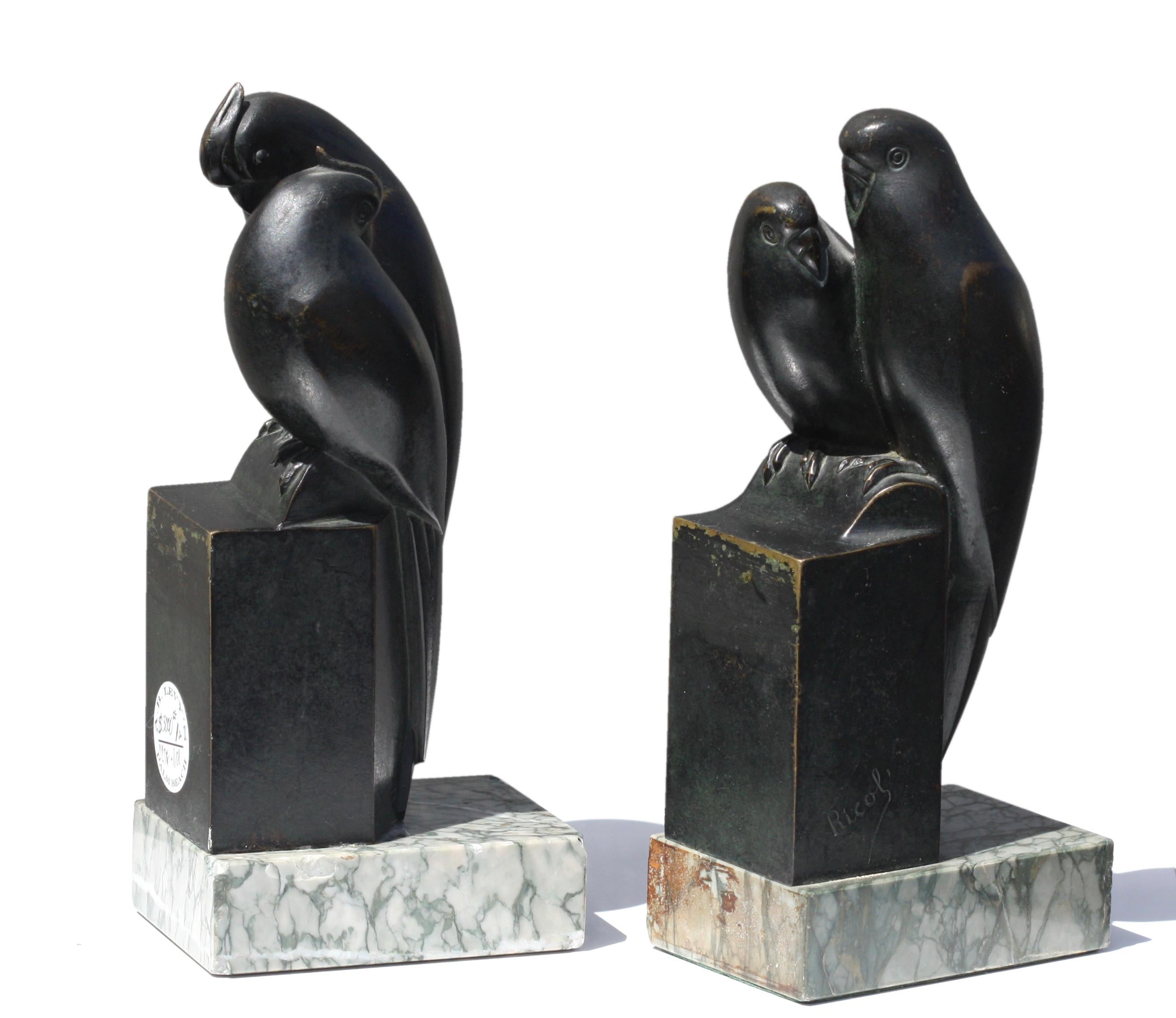 Pair of Art Deco Bronze Bird Bookends France, circa 1930 1