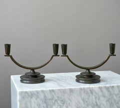 A pair of Art Deco Bronze Candelabras by Nordiska Juvelaktiebolaget Sweden 1930s
