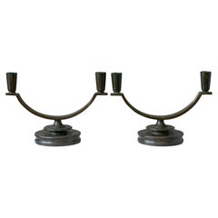 Paire de candélabres Art Déco en bronze par Nordiska Juvelaktiebolaget Suède, années 1930
