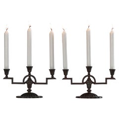 A Pair of Art Deco Bronze Candelabras, Sweden, 1930s  Swedish Grace