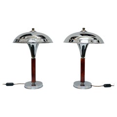 A Pair of Art Deco Brown Bakelite Chromed Lamps