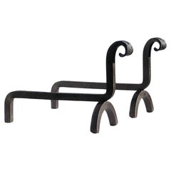 A Pair of ART-DECO BRUTALIST SHABBY-CHIC Wrought Iron ANDIRONS, France 1960