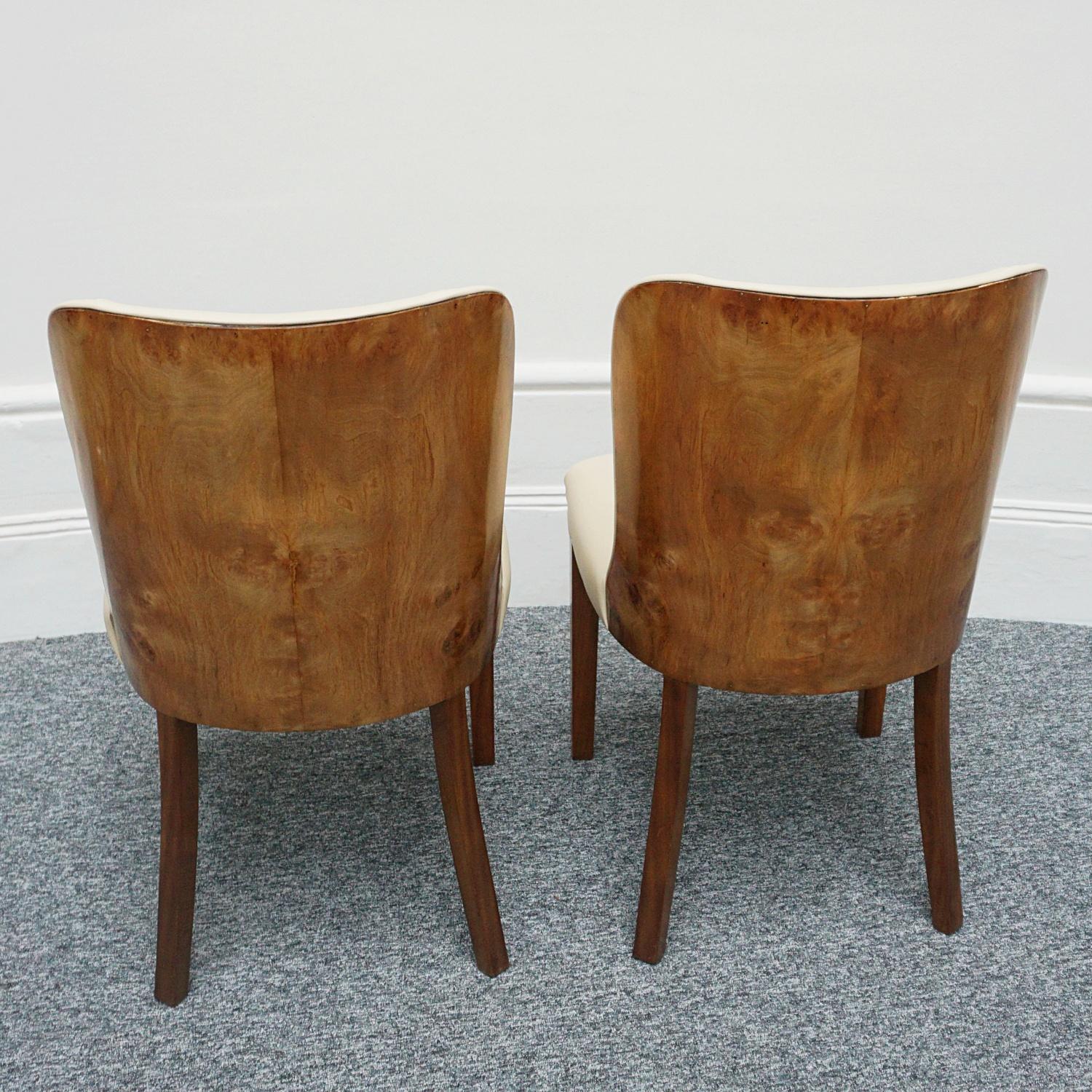 Pair of Art Deco Burr Walnut and Cream Leather Side Chairs circa 1930 7